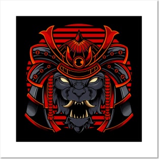 Roaring Samurai: Powerful Wolf Head with a Warrior's Helmet Posters and Art